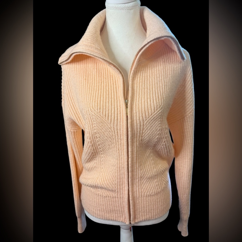 WHITE HOUSE BLACK MARKET zip up orange cowl neck sweater Size Small WHBM